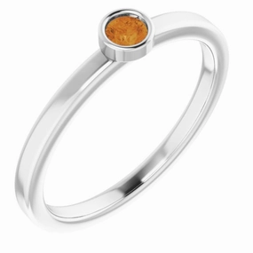 Fine Embellishment Economical Accessory Rhodium-Plated Sterling Silver 3 mm Natural Citrine Ring