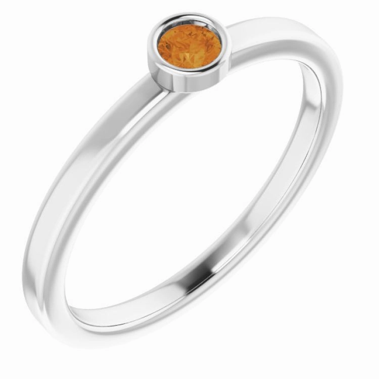 Fine Embellishment Economical Accessory Rhodium-Plated Sterling Silver 3 mm Natural Citrine Ring