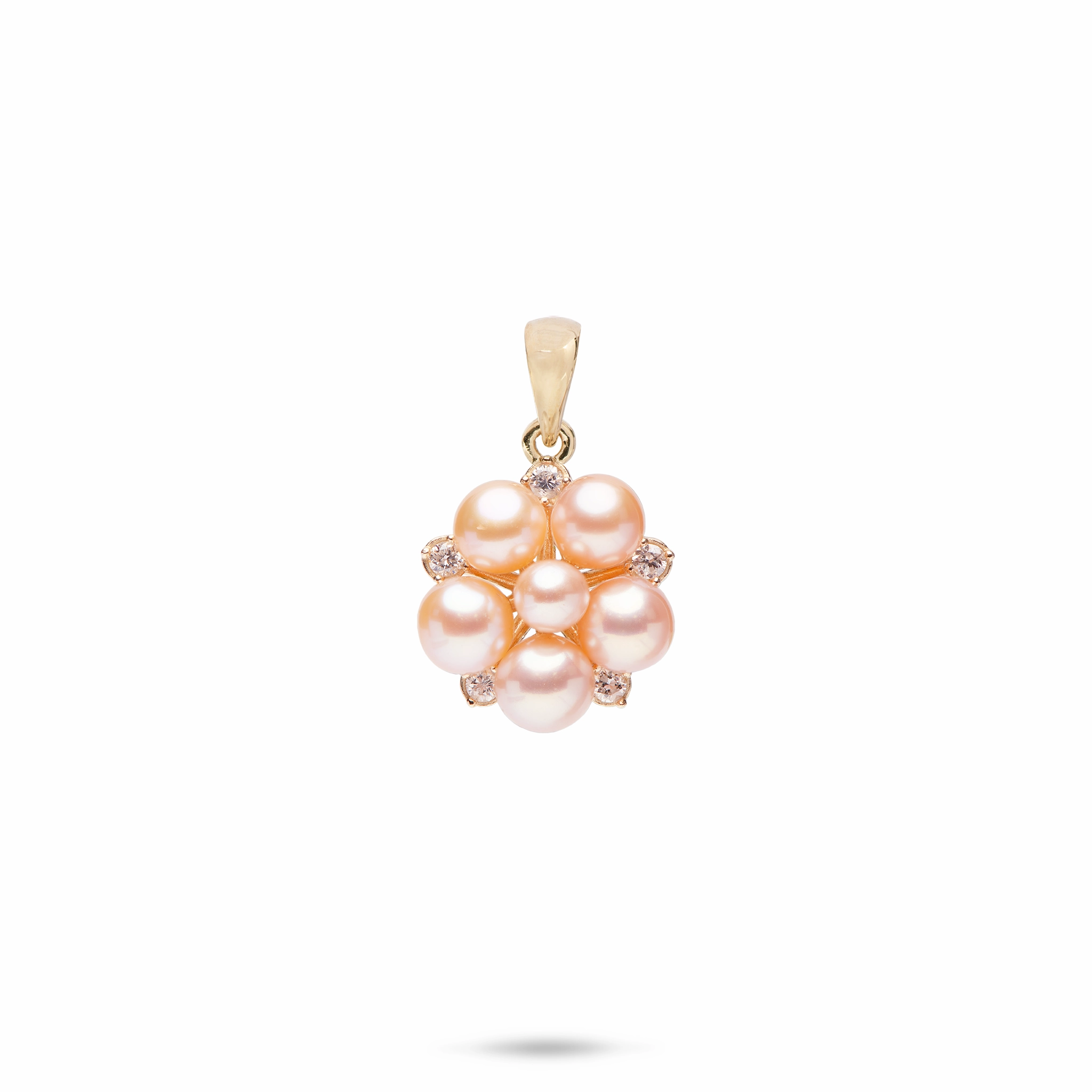 Tiny Bubbles Peach Freshwater Pearl Pendant in Gold with Diamonds Shiny Pieces Minimal Edge