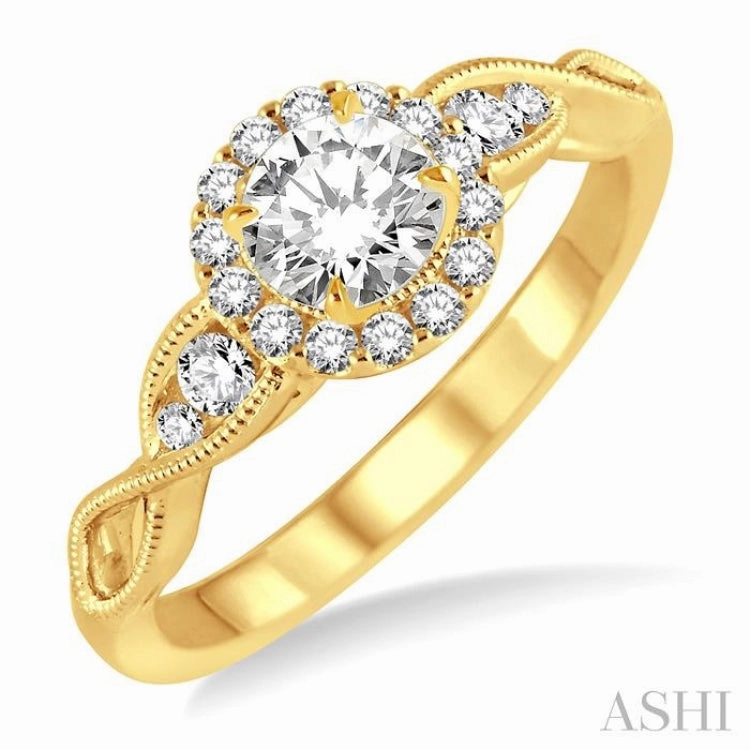 Trendy Article 1/2 ctw Diamond Engagement Ring with 1/5 ct Round Cut Center Stone in 14K Yellow Gold