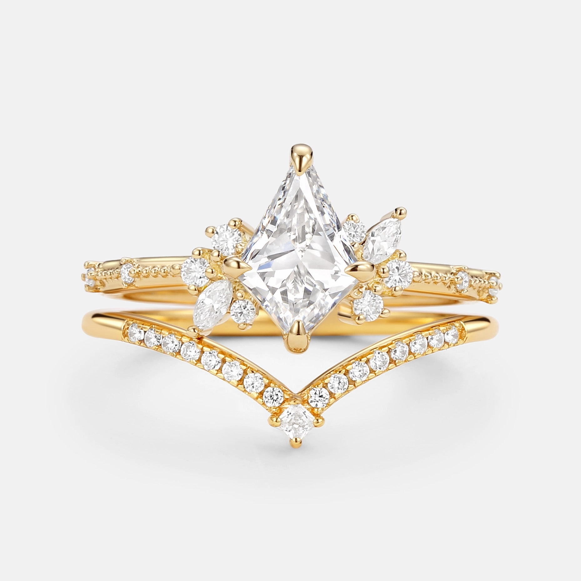 Lively Present Travel Friendly Unique Kite Cut Moissanite Engagement Ring Set 2pcs