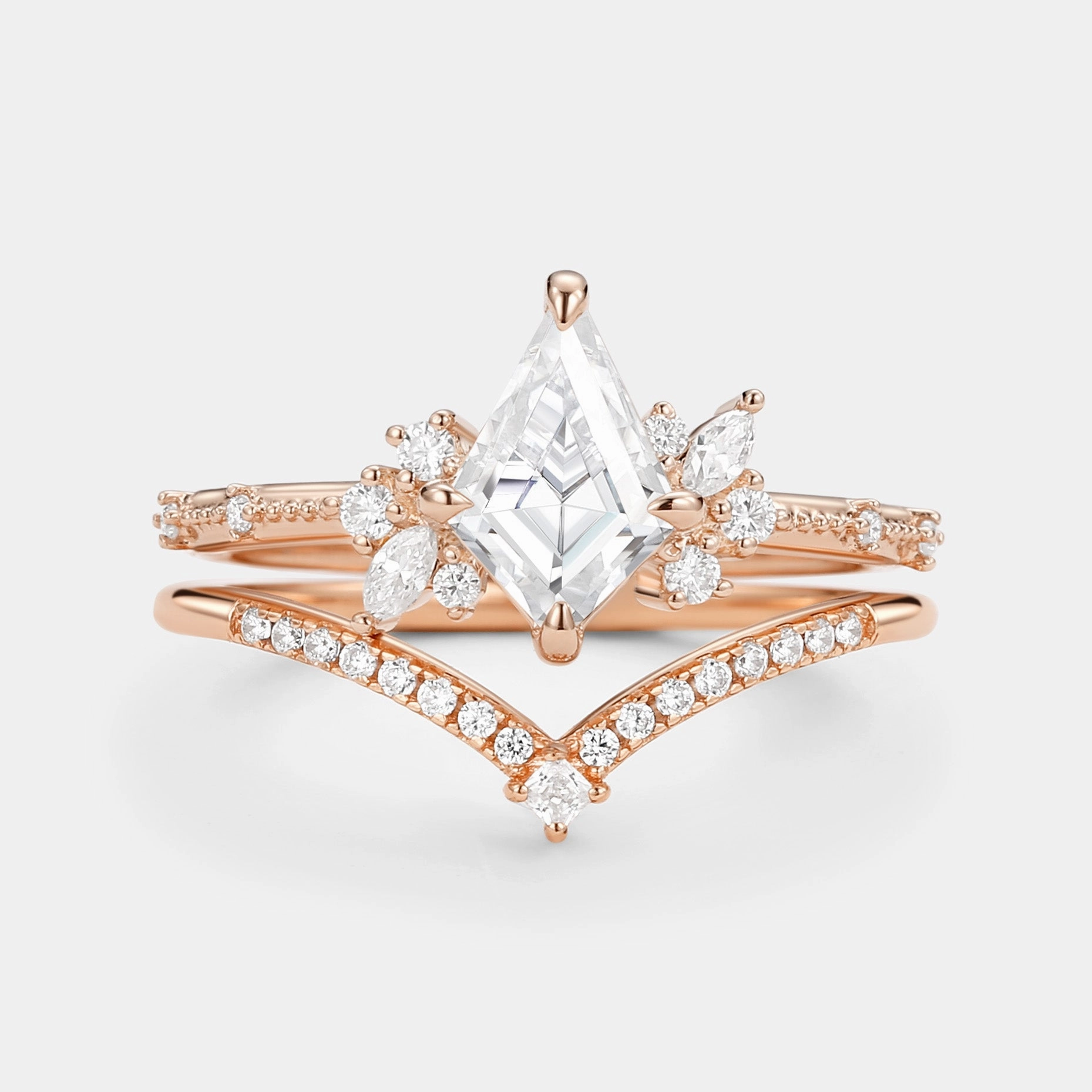 Special Occasion Gift Unique Kite Cut Moissanite Engagement Ring Set 2pcs