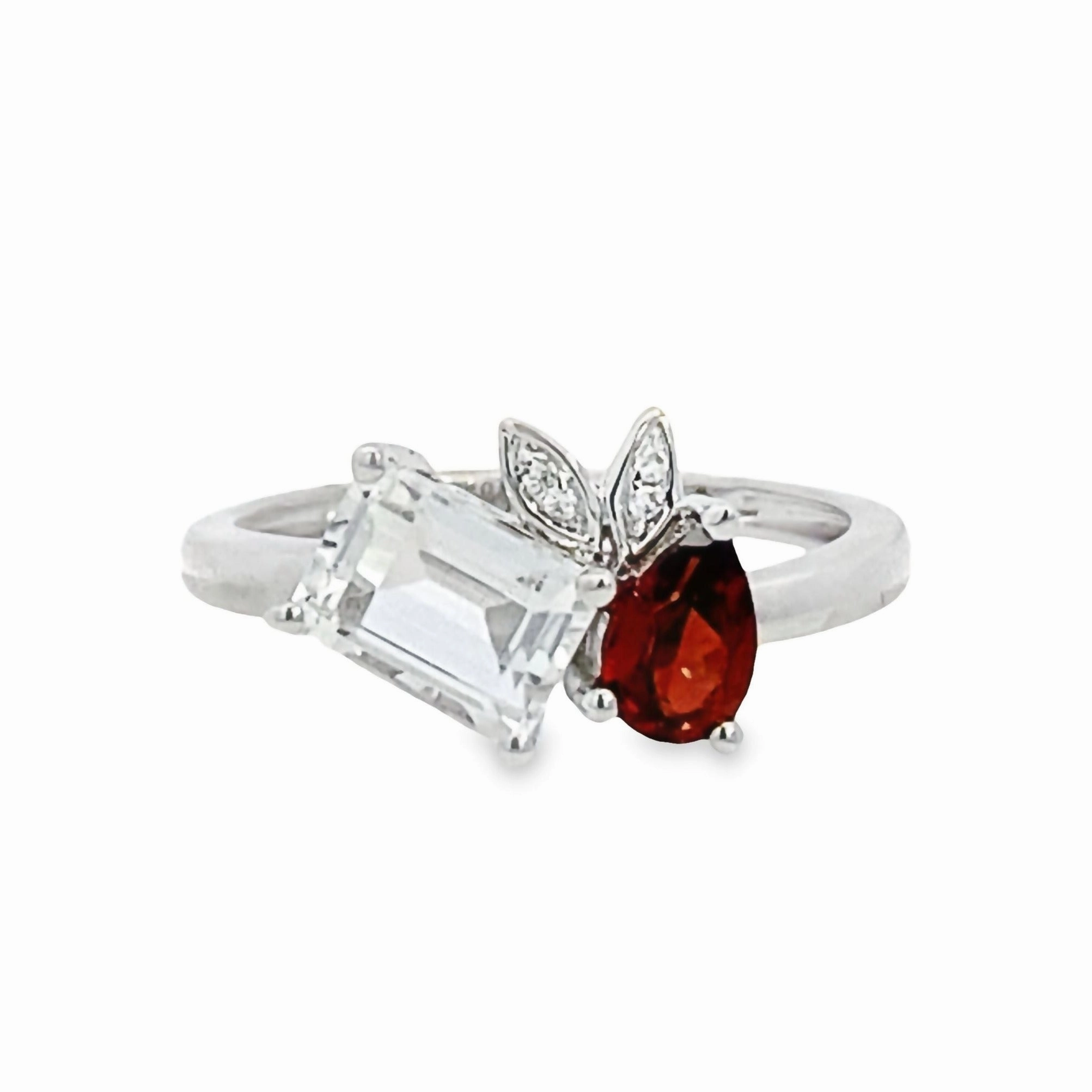Evening Sparkle Timeless Beauty Two-Stone Garnet and White Topaz Diamond Ring