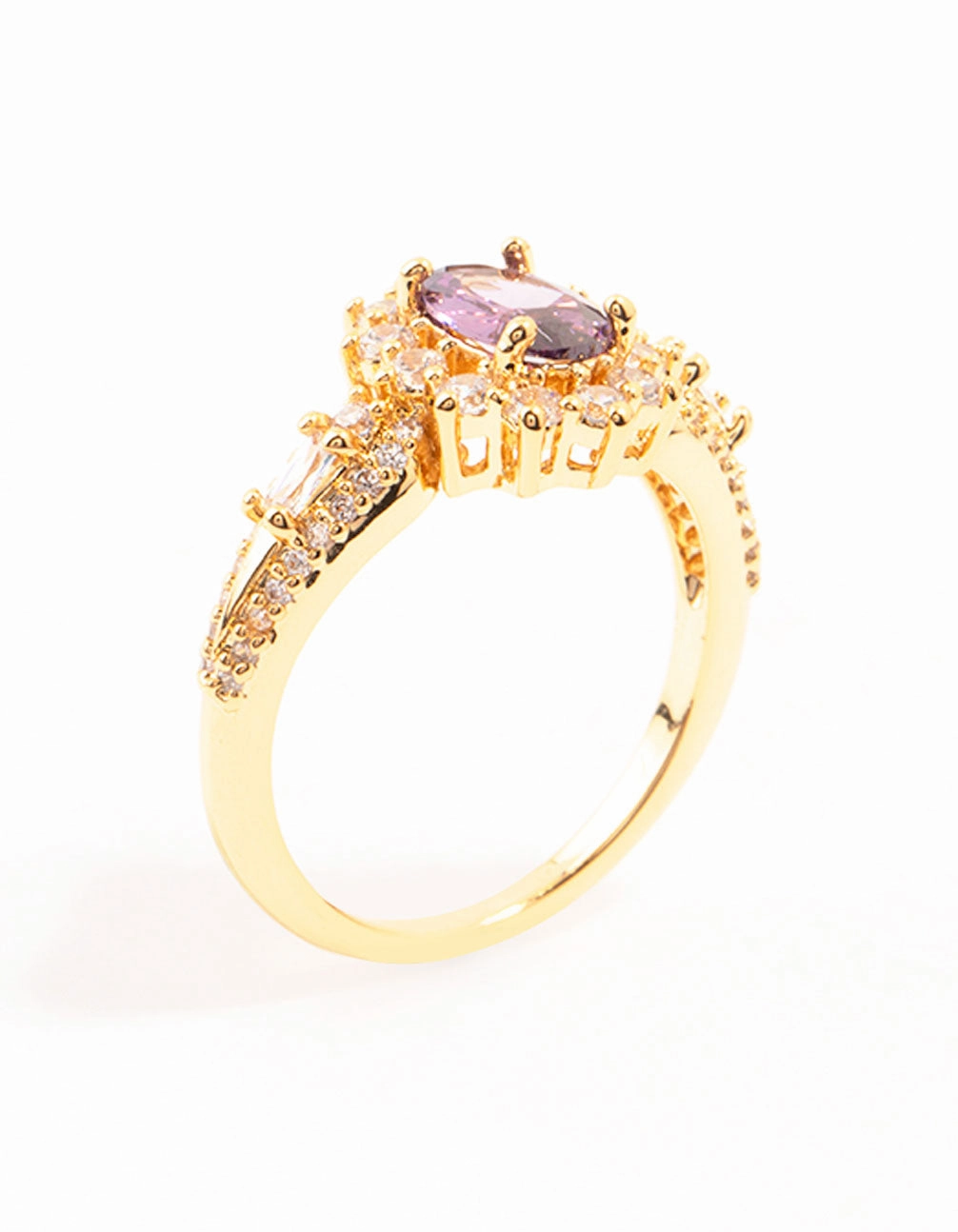 Lustrous Design Gold Opulent Purple Cubic Zirconia Statement Ring