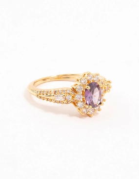 Sophisticated Gem Gold Opulent Purple Cubic Zirconia Statement Ring