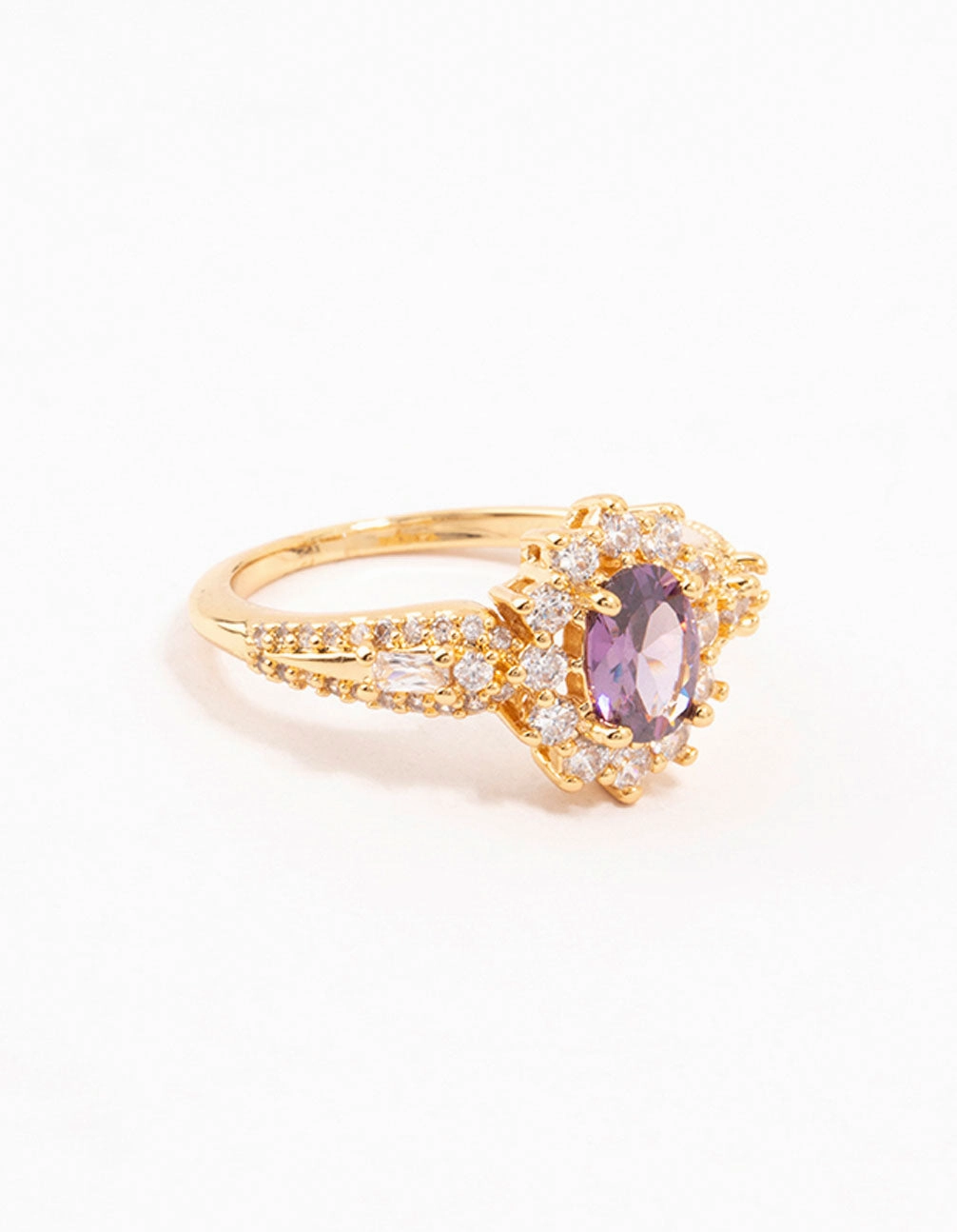 Sophisticated Gem Gold Opulent Purple Cubic Zirconia Statement Ring