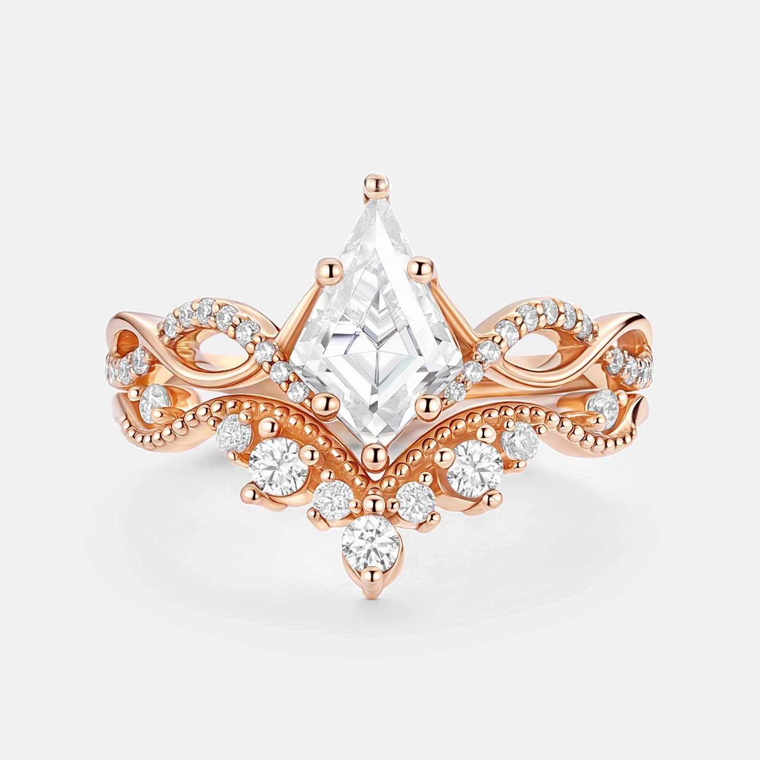 Infinity Kite Cut Lab Padparadscha Engagement Ring Set 2pcs Timeless Appeal Refined Light