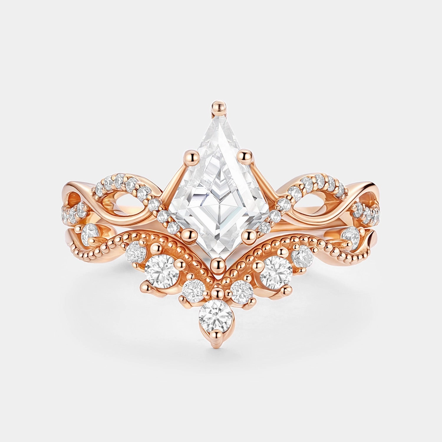 Infinity Kite Cut Lab Padparadscha Engagement Ring Set 2pcs Minimal Simplicity Sturdy Adornment