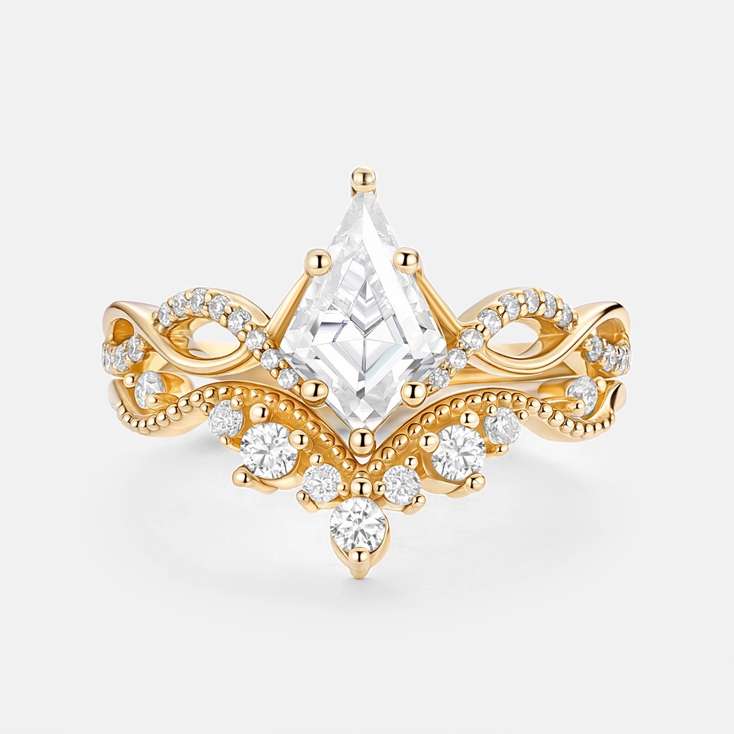 Custom product Infinity Kite Cut Lab Padparadscha Engagement Ring Set 2pcs