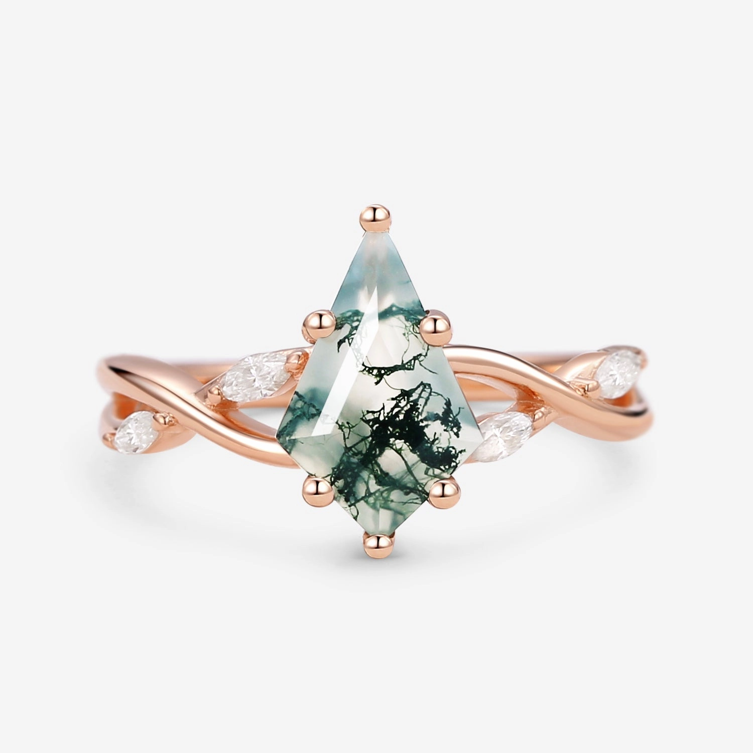 Handcrafted Pieces Glam Finish Infinity Kite Cut Moss Agate Classic Engagement Ring - Vera
