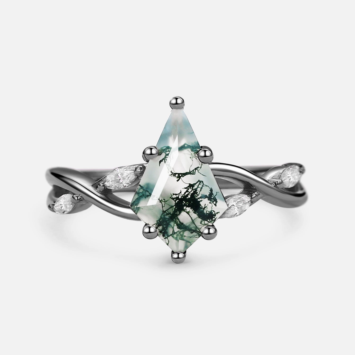 Renaissance Art Infinity Kite Cut Moss Agate Classic Engagement Ring - Vera