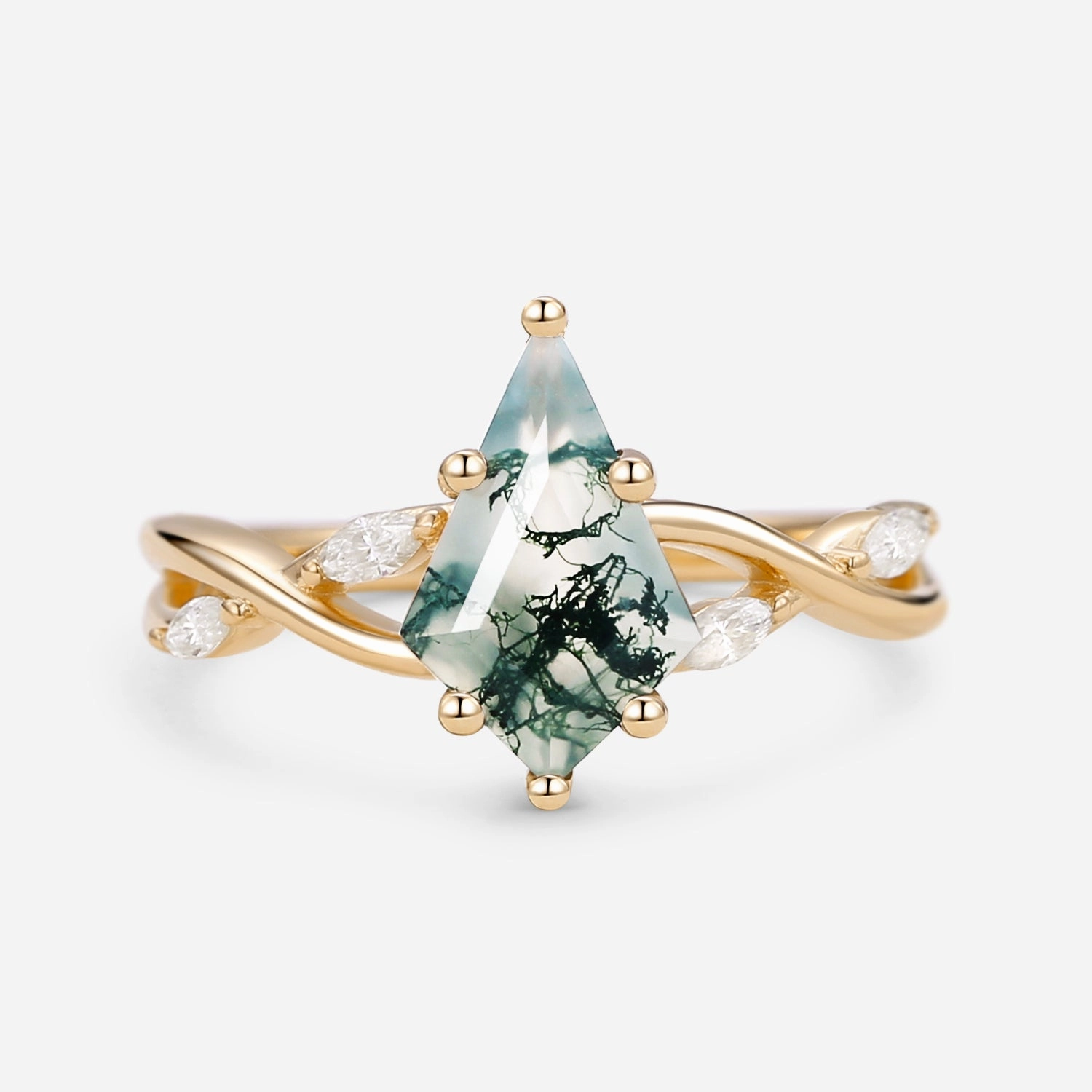 Casual Chic Bold Craftsmanship Infinity Kite Cut Moss Agate Classic Engagement Ring - Vera