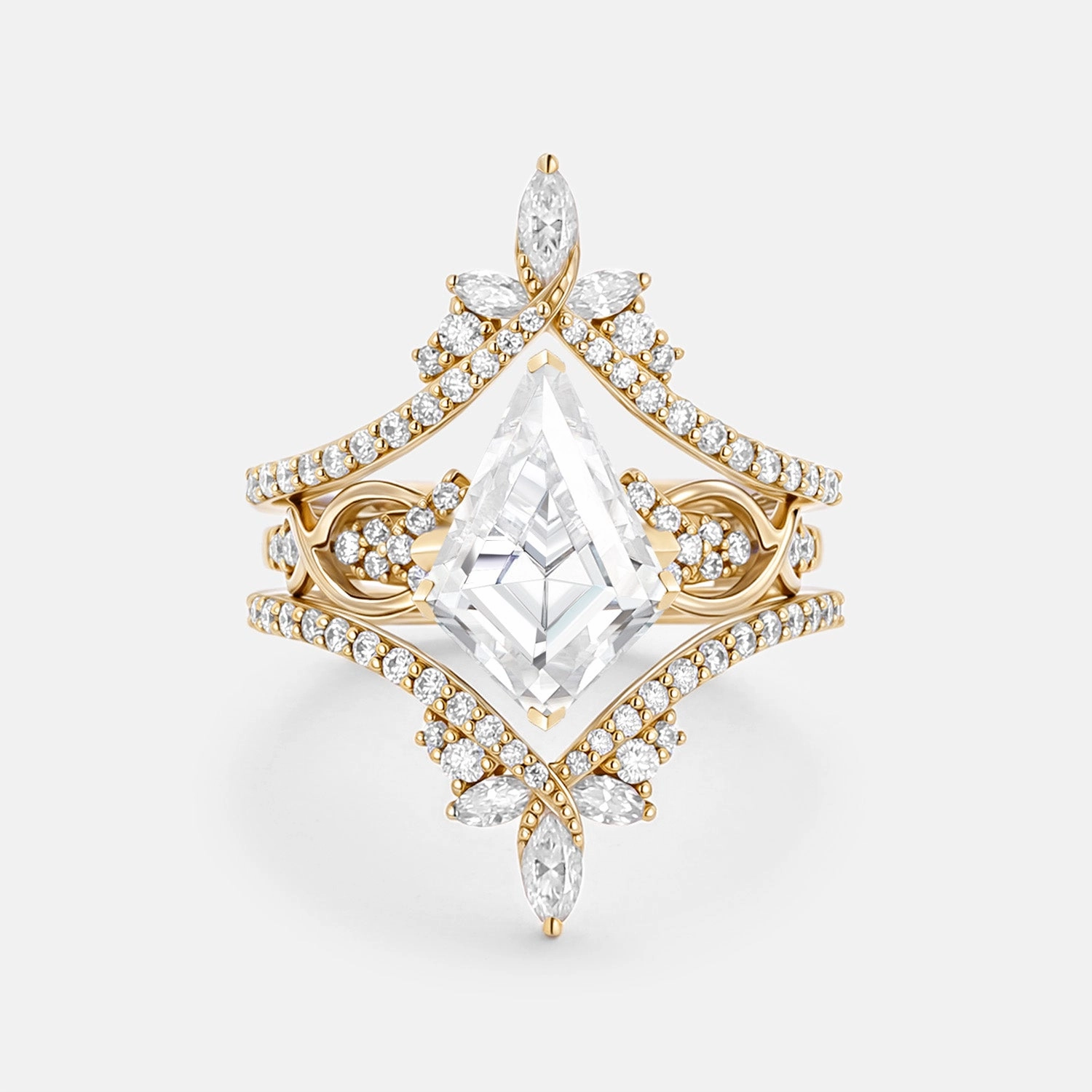 Infinity Kite Cut Moss Agate Cluster Cage Ring Set - Kest Trendy Layer Timeless Flow