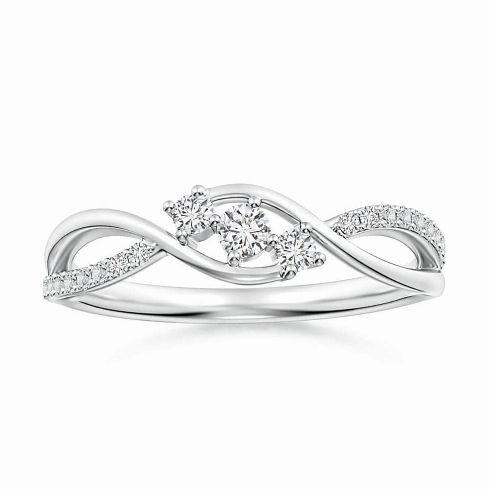Infinity Twisted Band Three Stone Lab Grown Diamond Promise Ring Weekend Outfit Polished Layer