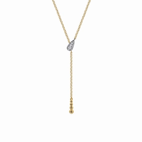 Polished Surface Natural Detail 14K White Yellow Gold Bujukan And Diamond Y Necklace