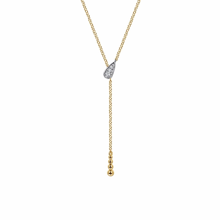 Casual Detail Fashion Moment 14K White Yellow Gold Bujukan And Diamond Y Necklace
