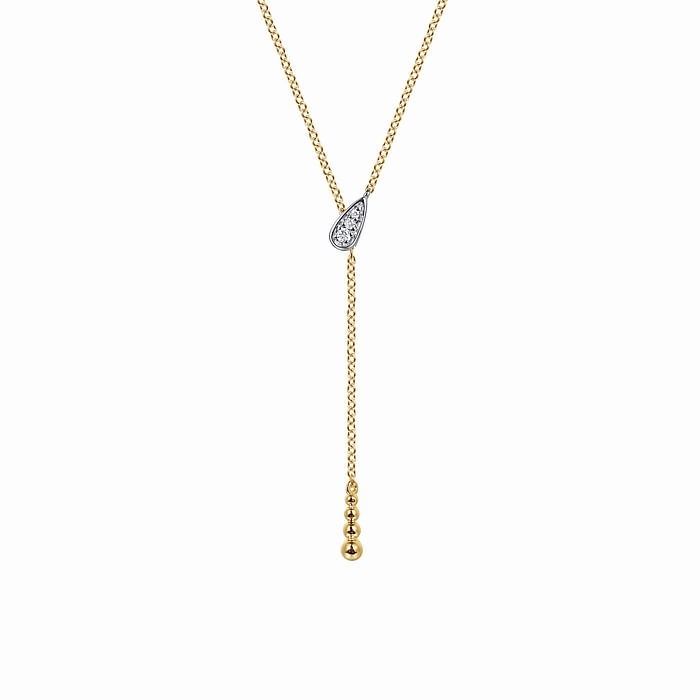 Polished Surface Natural Detail 14K White Yellow Gold Bujukan And Diamond Y Necklace