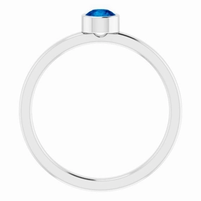 Rhodium-Plated Sterling Silver 4 mm Imitation Blue Sapphire Ring Daily Classic Modern Touch