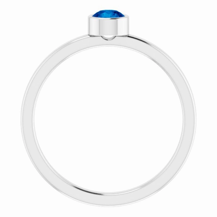Rhodium-Plated Sterling Silver 4 mm Imitation Blue Sapphire Ring Daily Classic Modern Touch