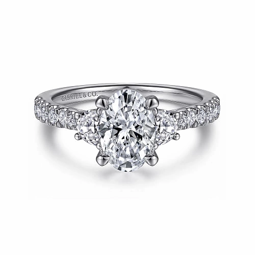Isabel - 14K White Gold Oval Three Stone Diamond Engagement Ring Bold Mark