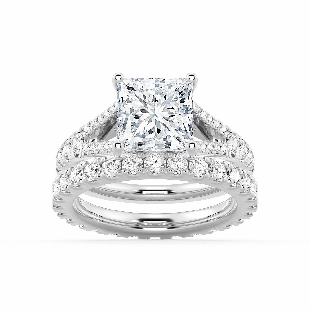 Princess Cut Split Shank Moissanite Ring Set with Matching Wedding Band Handcrafted Craft