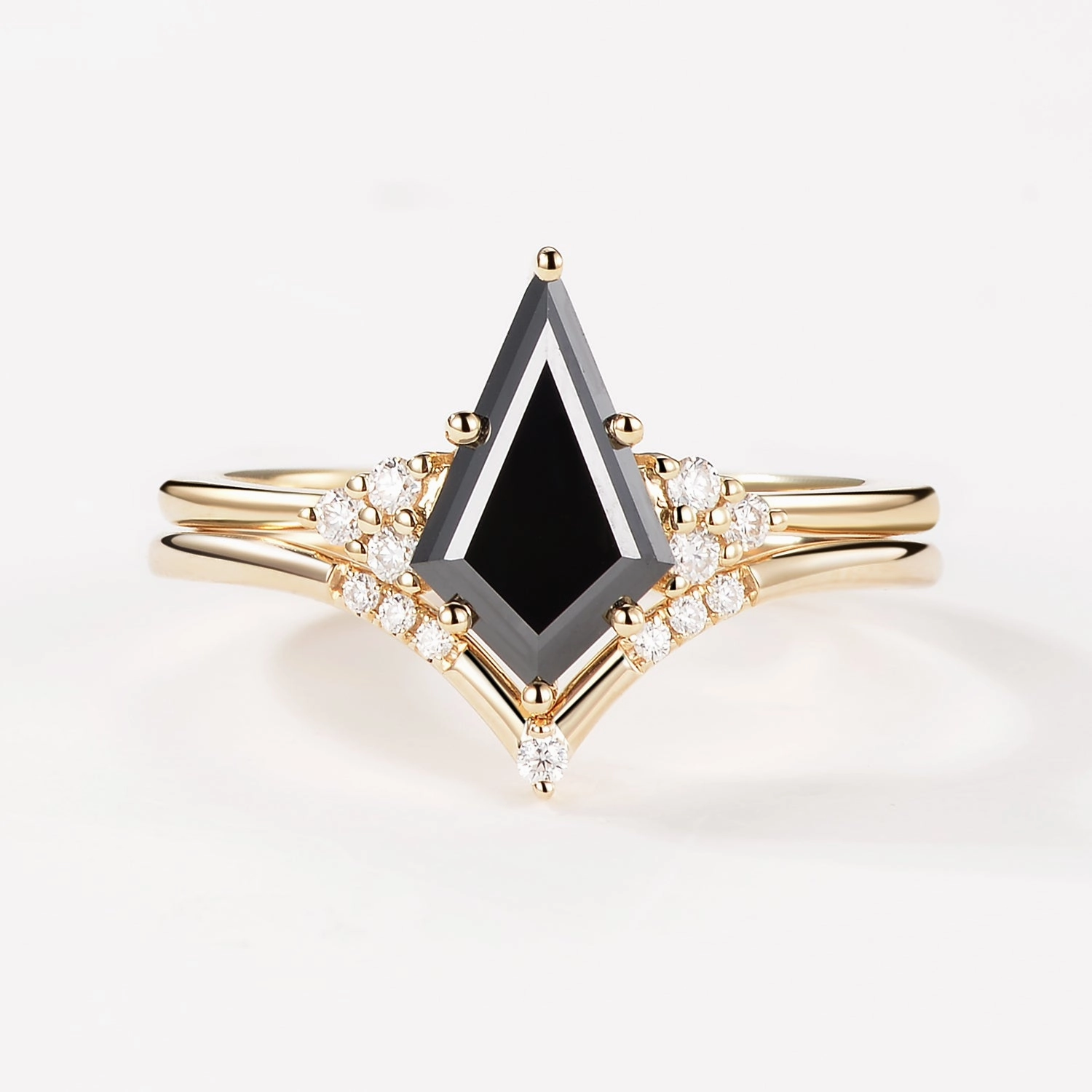 Everyday Piece Kite Black Rutilated Quartz Engagement Ring Set 2pcs