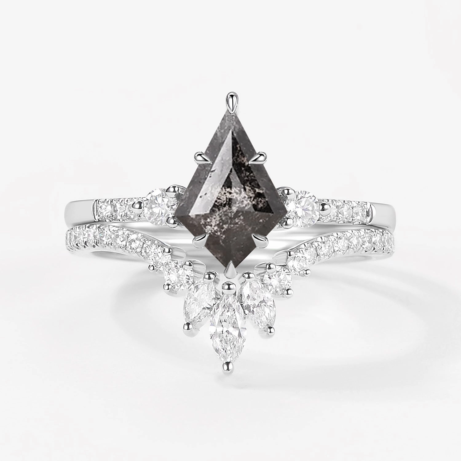 Timeless Gift Elegant decoration Kite Cut Black Rutilated Quartz Bridal Ring Set 2pcs