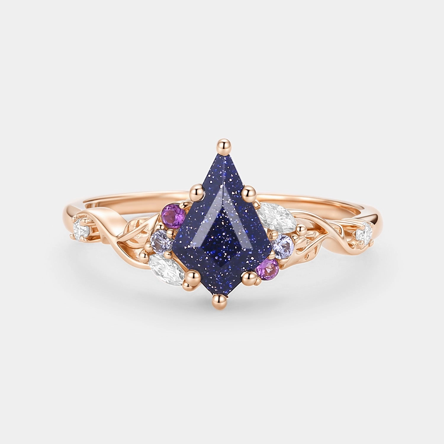 Kite Cut Blue Sandstone Leafy Engagement Ring - Elowen Durable Accessory