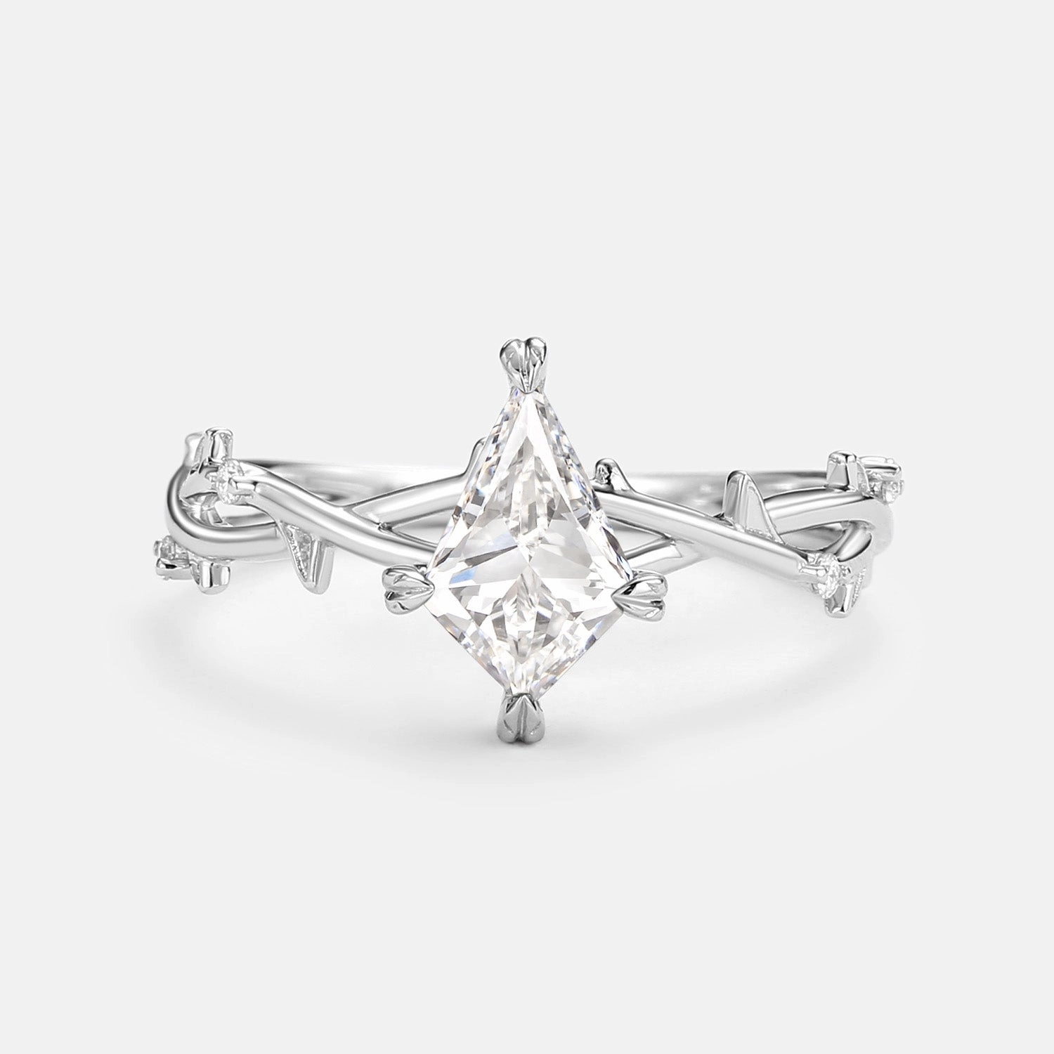 Adjustable Fit Stylish Product Kite Cut Leafy Lab Grown Diamond Engagement Ring - Bramble