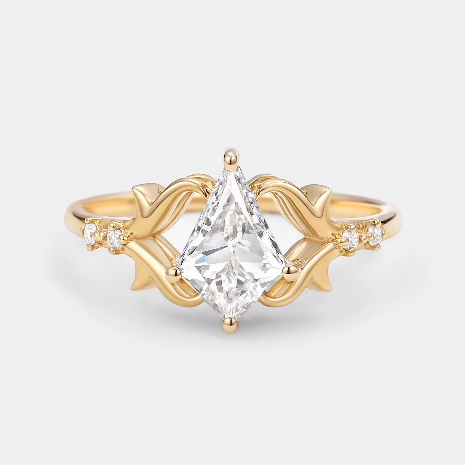 Kite Cut Leafy Lab Grown Diamond Engagement Ring - Tendril Street Fashion