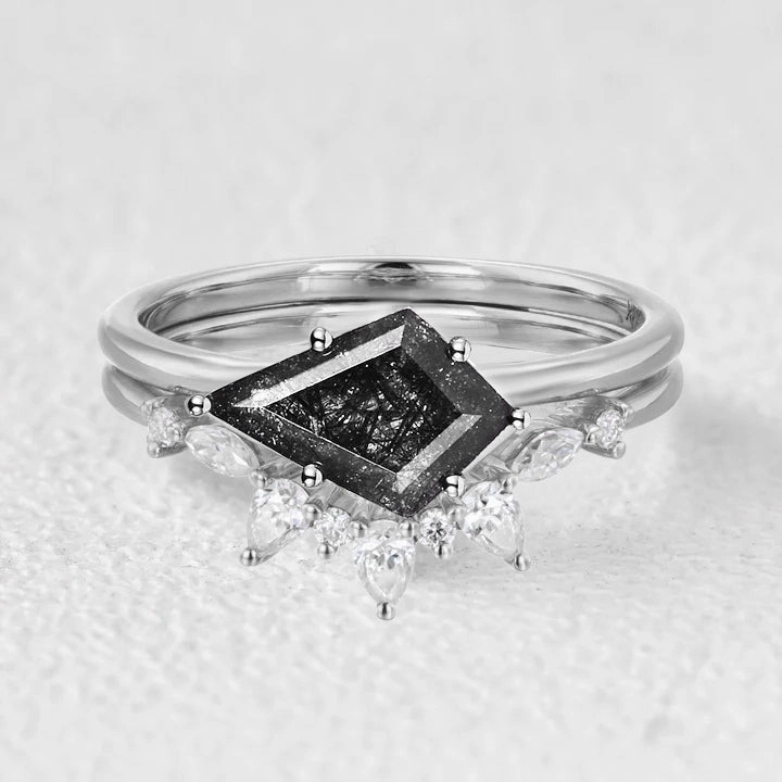 Casual Structure Kite Cut London Blue Topaz East West Ring Set 2pcs