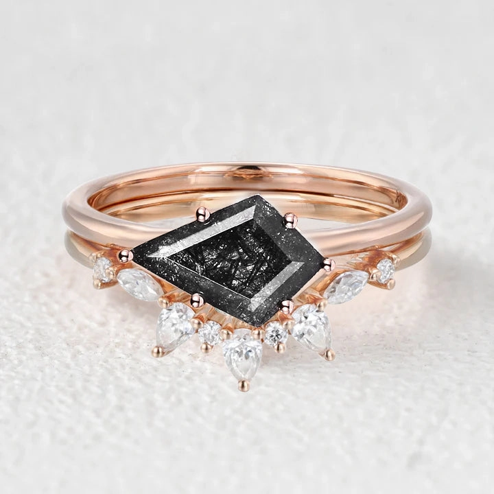 Kite Cut London Blue Topaz East West Ring Set 2pcs Modern Trend