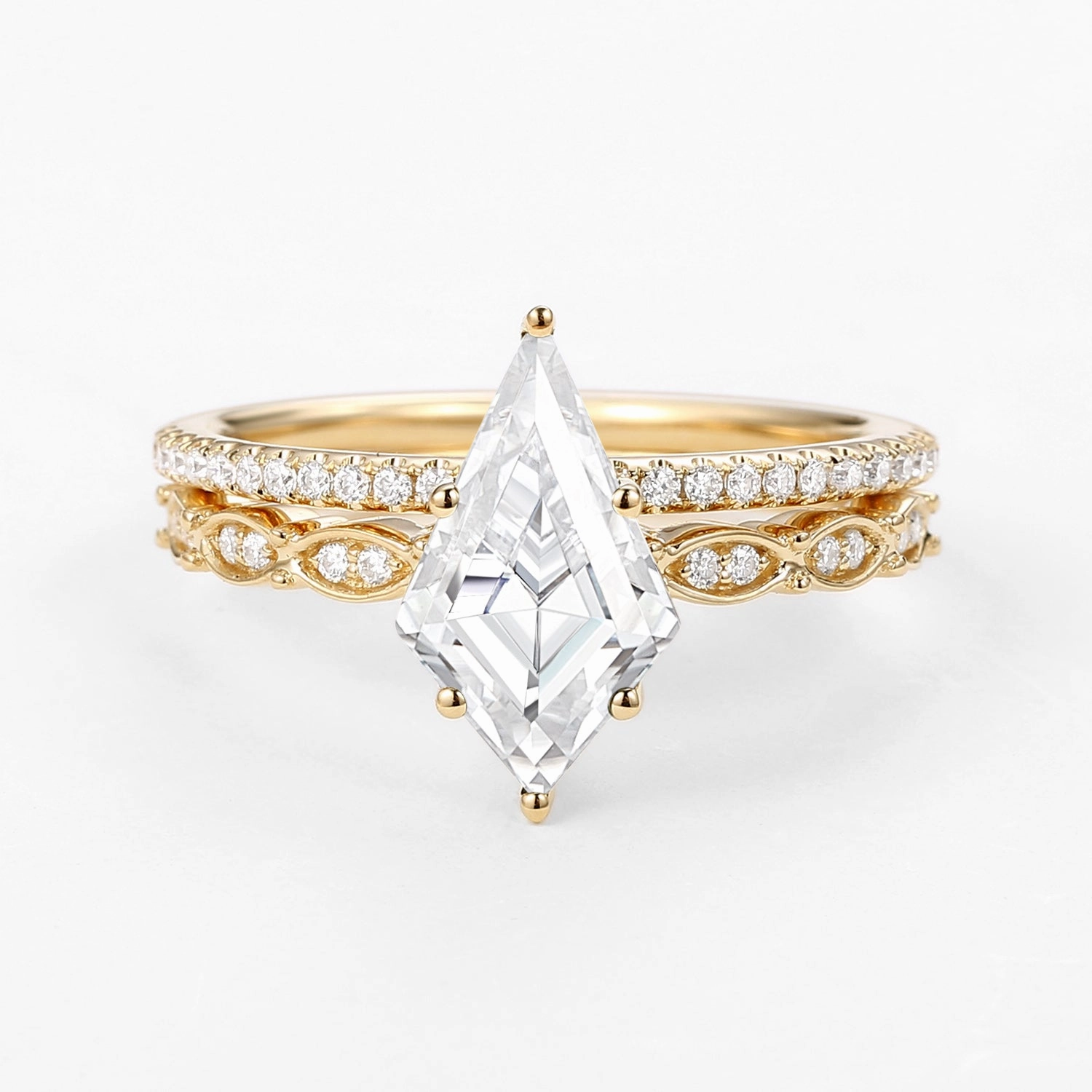 Kite Cut Moissanite Engagement Ring with Straight Band Set 2pcs Wonderful Embellishment