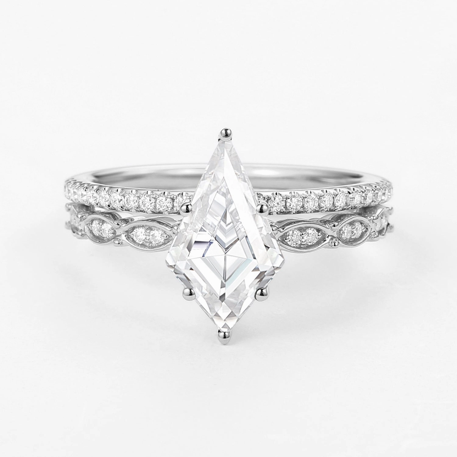 Kite Cut Moissanite Engagement Ring with Straight Band Set 2pcs Artistic Touch