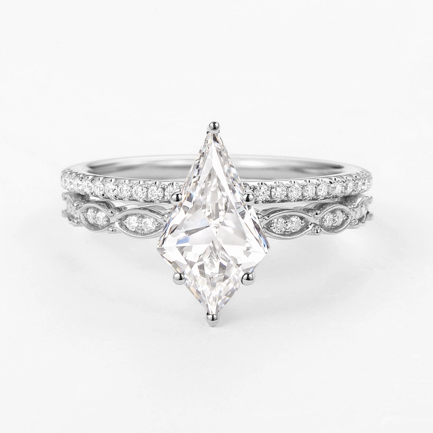 Kite Cut Moissanite Engagement Ring with Straight Band Set 2pcs Daily Detail Fashion Present