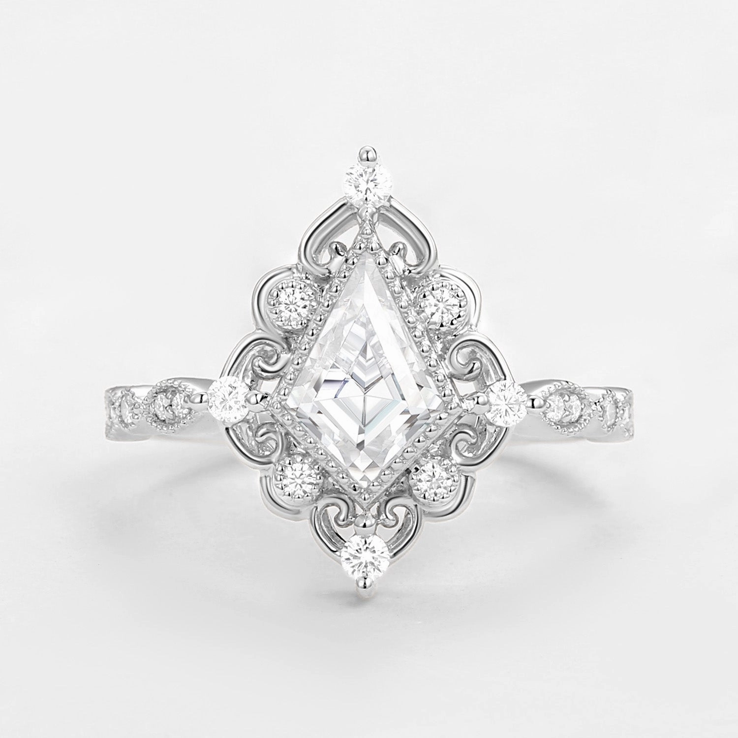 Kite Cut Moissanite Vintage Victorian Engagement Ring Glam Mode