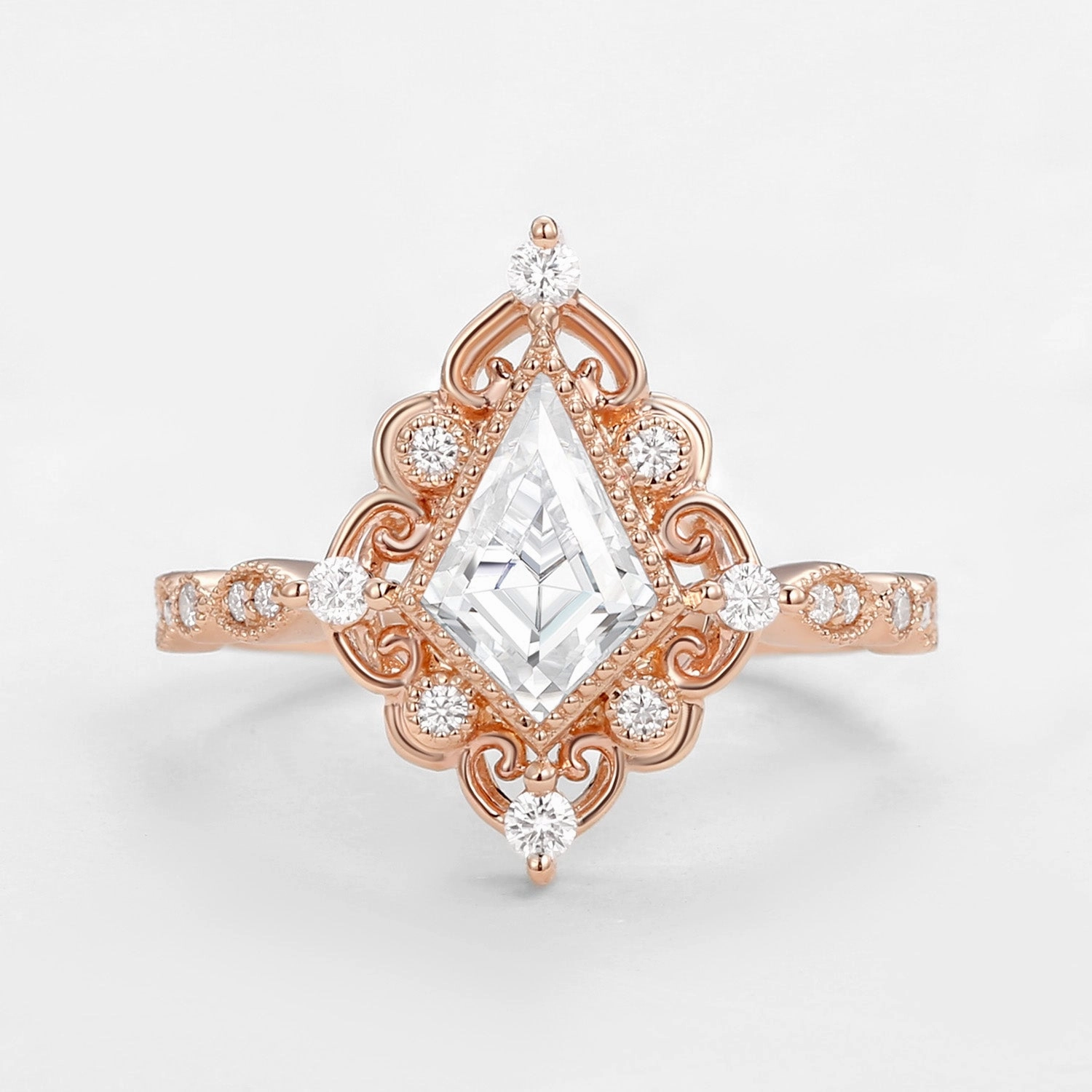 Kite Cut Moissanite Vintage Victorian Engagement Ring Glamorous Sparkle Cool Moment