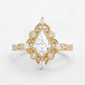 Kite Cut Moissanite Vintage Victorian Engagement Ring Polished Surface