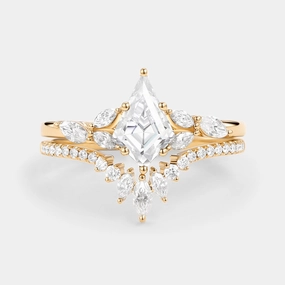 Kite Cut Moissanite White Gold Engagement Ring Set 2pcs - July Radiant Sparkle