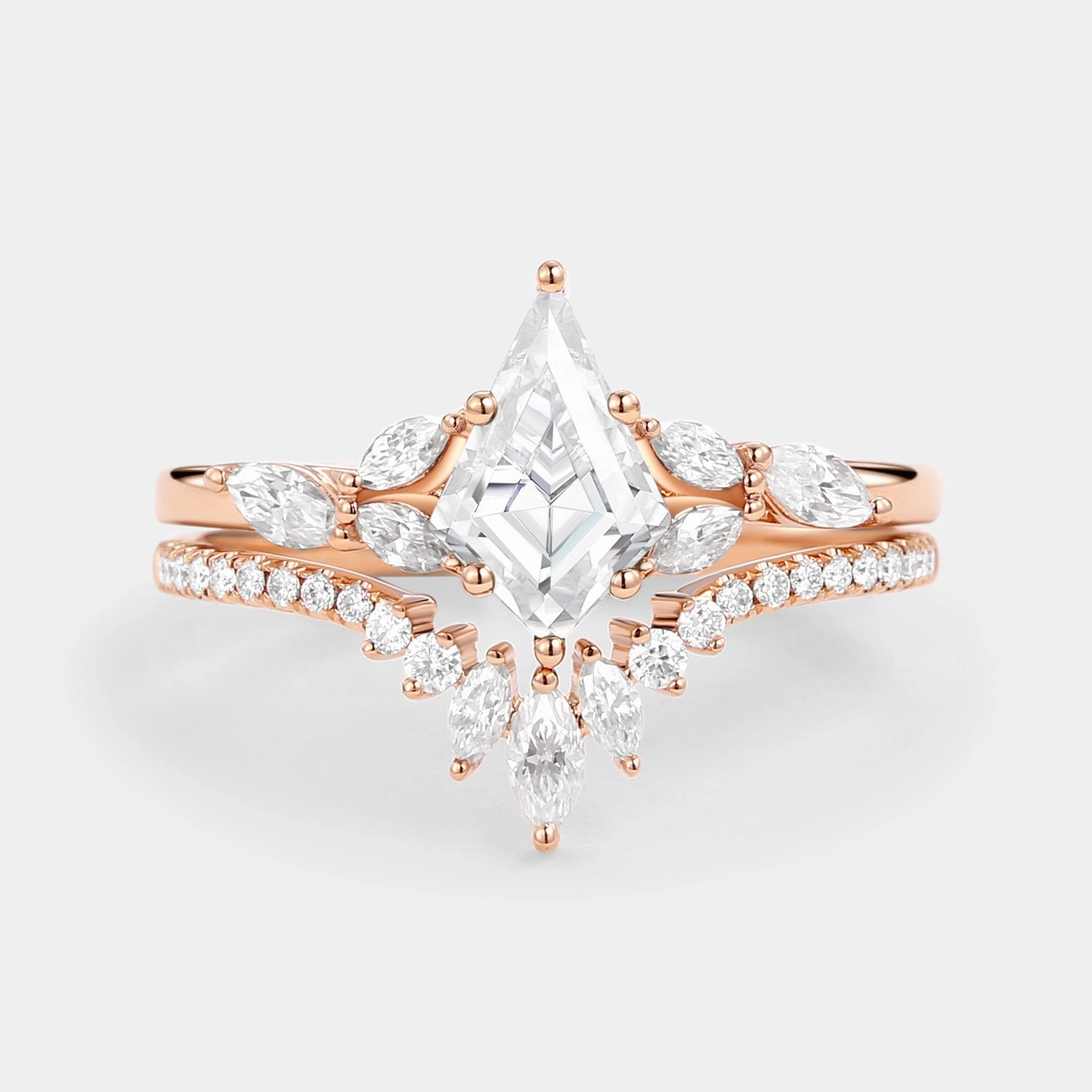 Kite Cut Moissanite White Gold Engagement Ring Set 2pcs - July Versatile Present Traditional Work