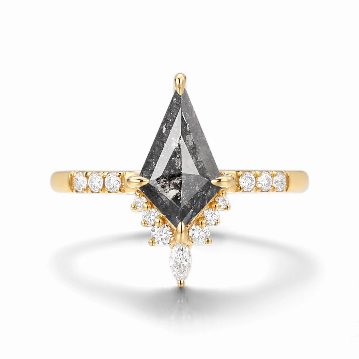 Modern Accessory Close Up Kite Cut Salt and Pepper Diamonds Engagement Ring - Starla