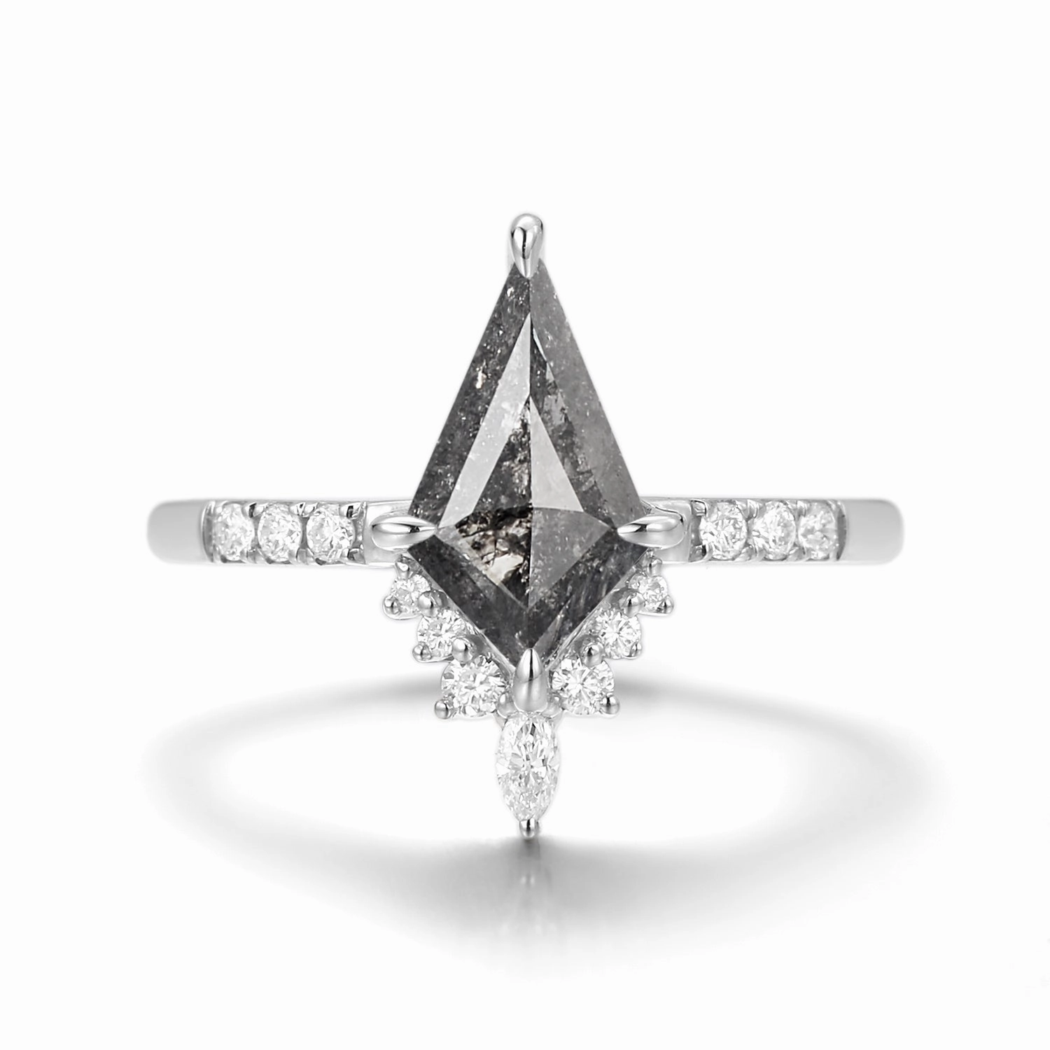 Layering Touch Kite Cut Salt and Pepper Diamonds Engagement Ring - Starla
