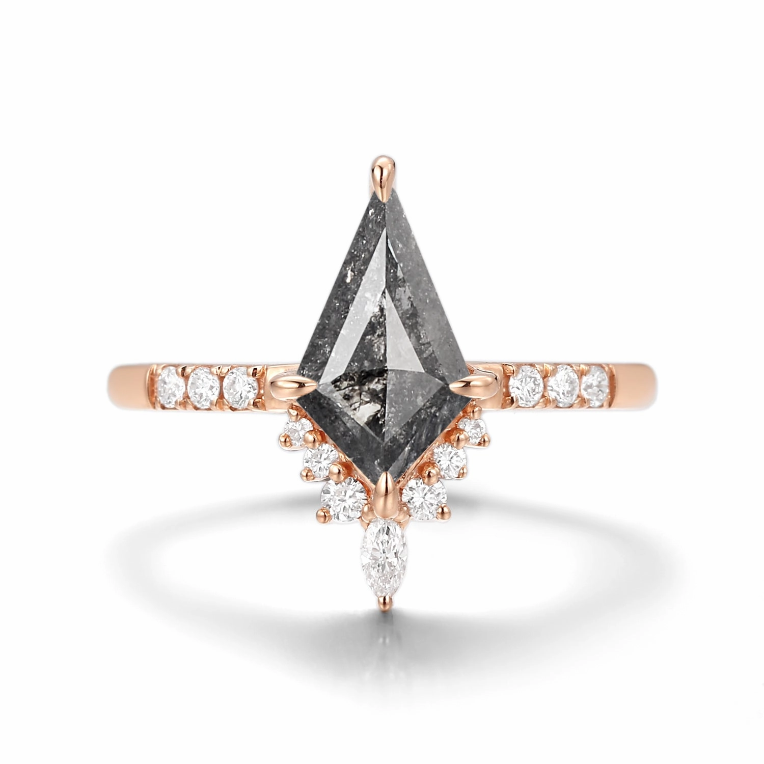 Kite Cut Salt and Pepper Diamonds Engagement Ring - Starla Radiant Appeal Charming Touch