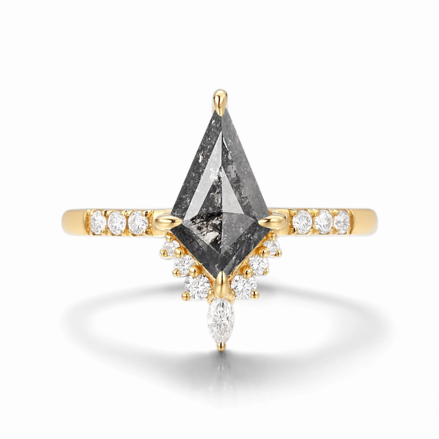 Stylish Sign Kite Cut Salt and Pepper Diamonds Engagement Ring - Starla