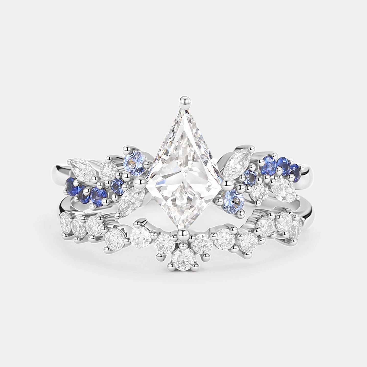 Future Classic Unique Article Kite Lab Grown Diamond & Sapphire Engagement Ring Set 2PCS - Ethereal