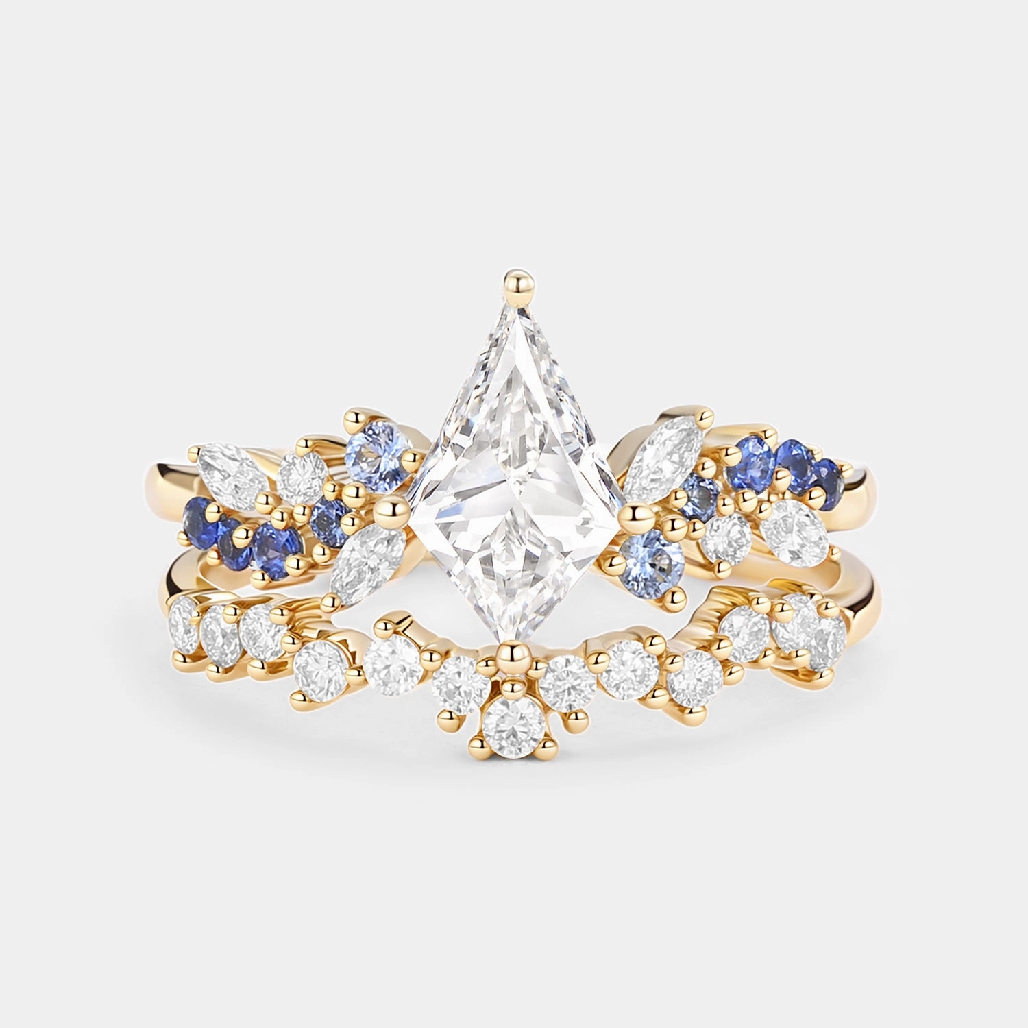 Kite Lab Grown Diamond & Sapphire Engagement Ring Set 2PCS - Ethereal Neutral Mood