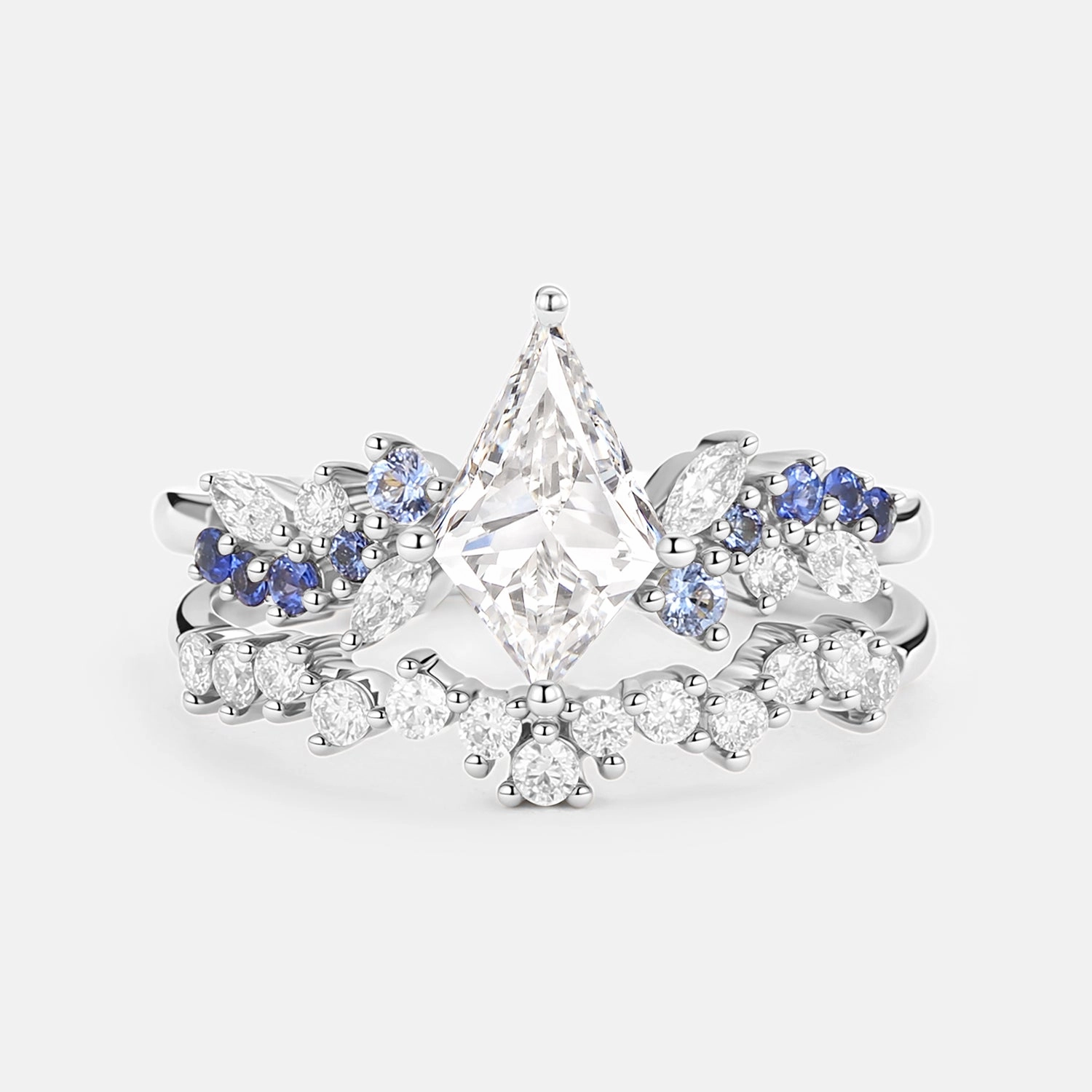 Kite Lab Grown Diamond & Sapphire Engagement Ring Set 2PCS - Ethereal summer look