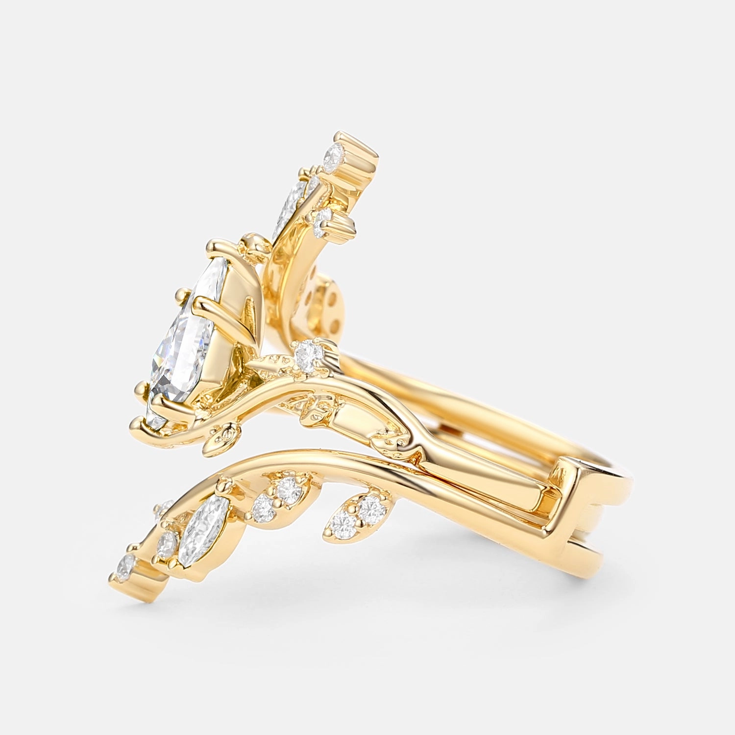 Stylish Insignia HighEnd Jewelry Kite Lab Grown Diamond Cage Leafy Ring Set 2pcs - Knight