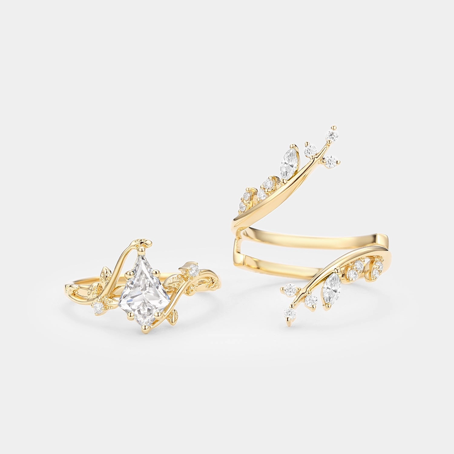 Superior Art Gentle Simplicity Kite Lab Grown Diamond Cage Leafy Ring Set 2pcs - Knight