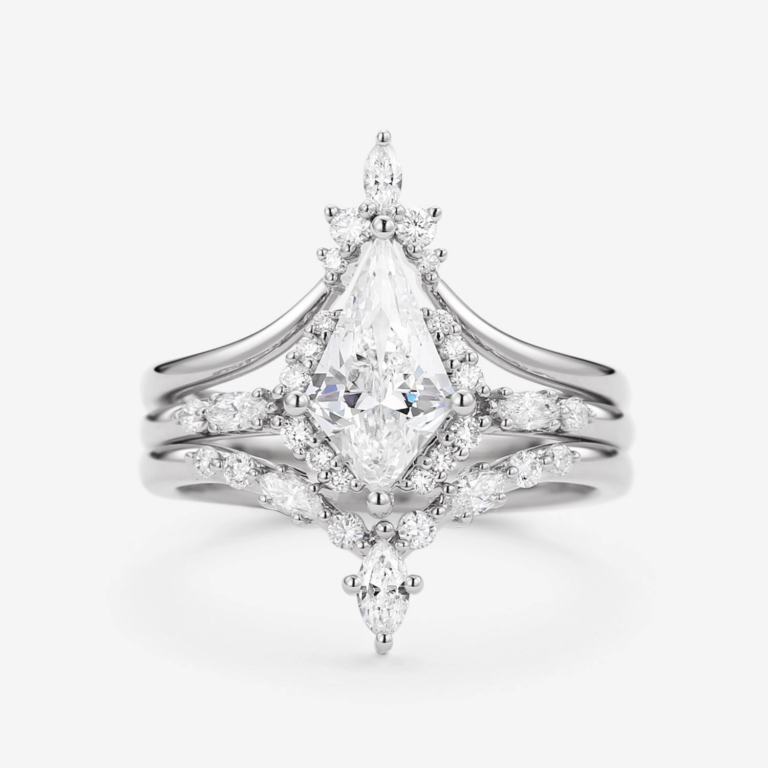 Bold Work Custom Article Kite Lab Grown Diamond Engagement Ring Set 3pcs